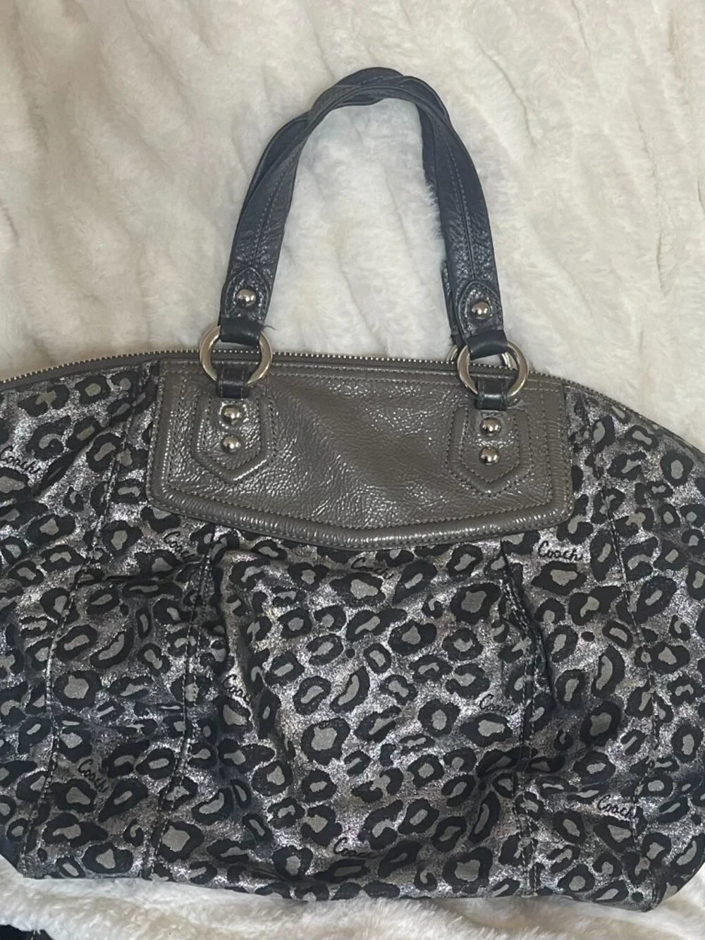 Coach Metallic Silver/Black Ocelot Leopard